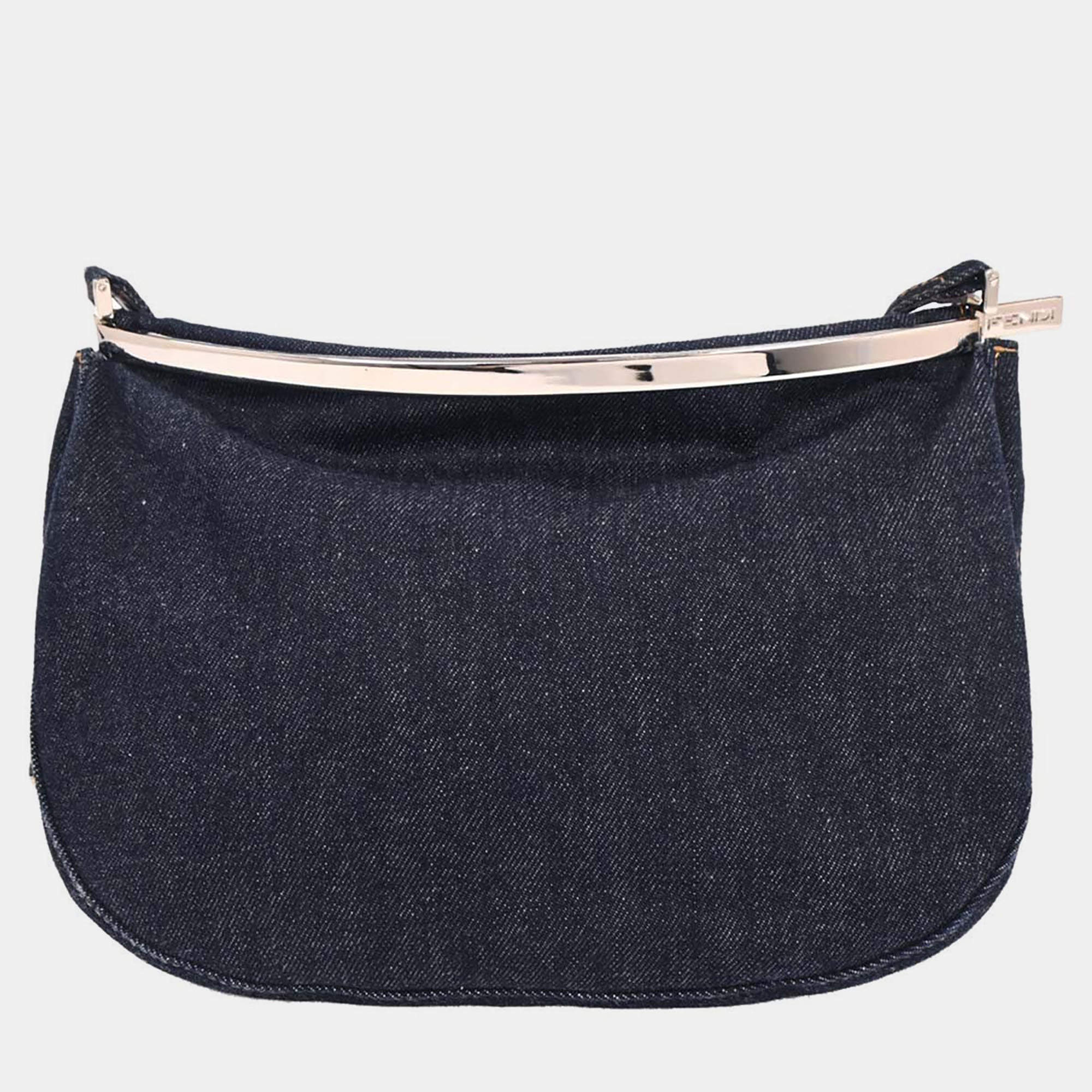 Pre Owned Fendi Navy Denim Shoulder Bag