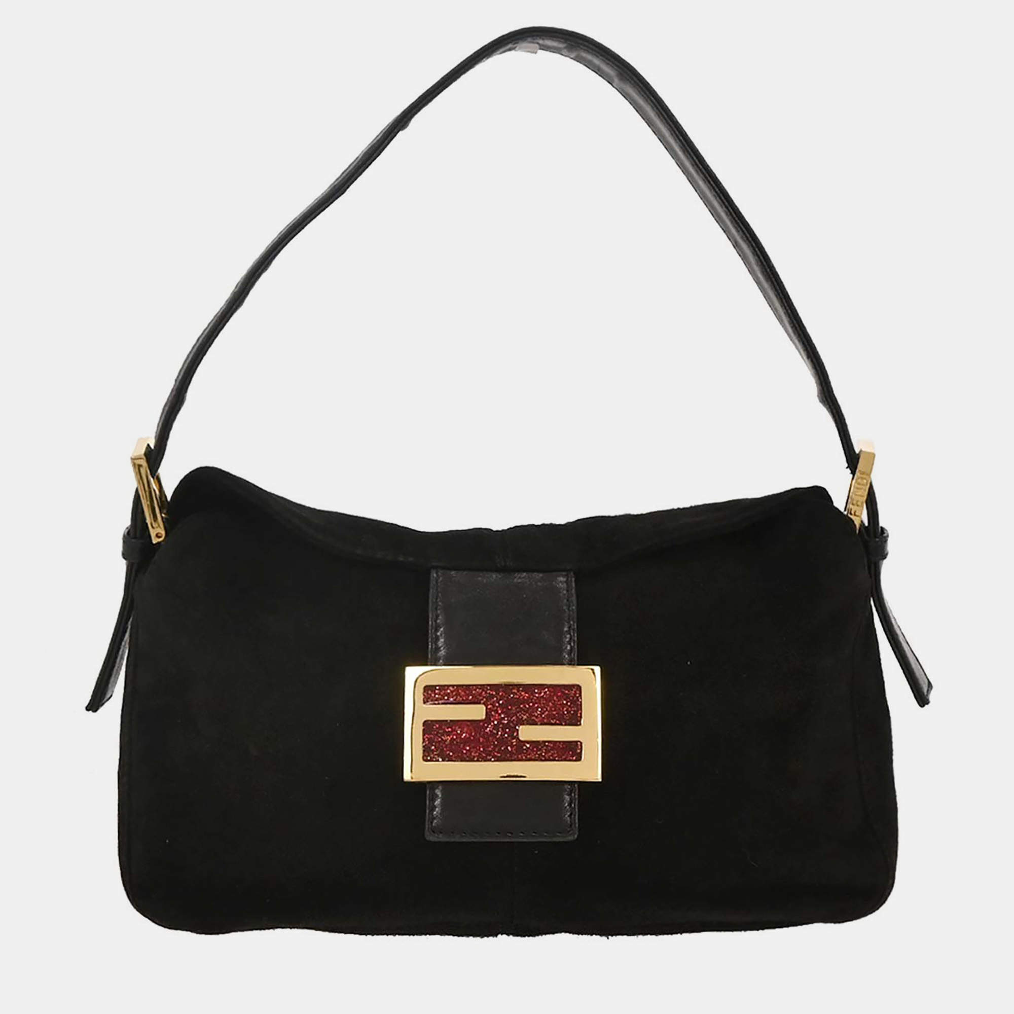 Pre Owned Fendi Black Suede Handbag