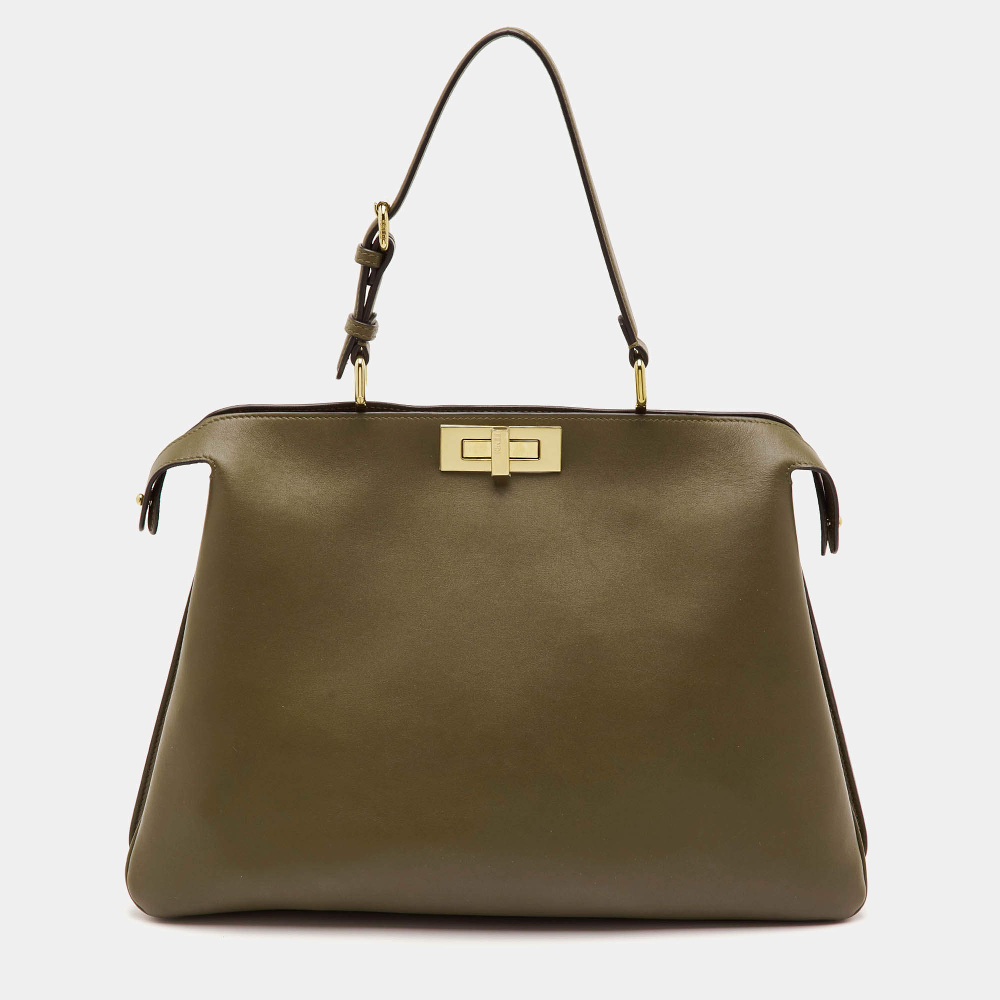 Pre Owned حقيبة فندي بيكابو ايس يو كبيرة ناعمة جلد زيتوني بمسكة علوية