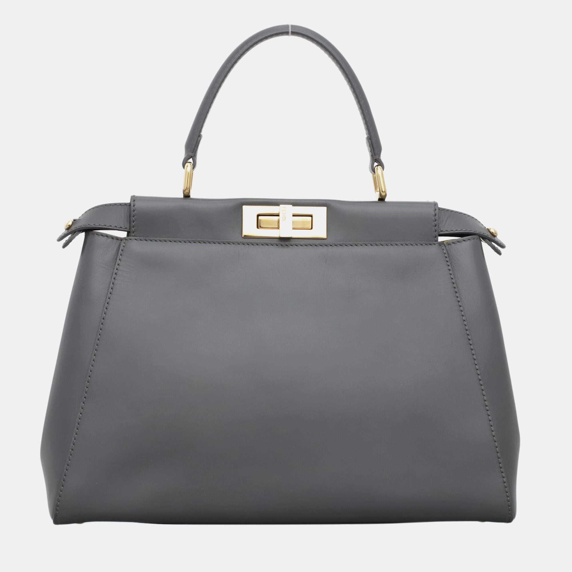 Pre Owned Fendi Grey Leather Peekaboo Bag