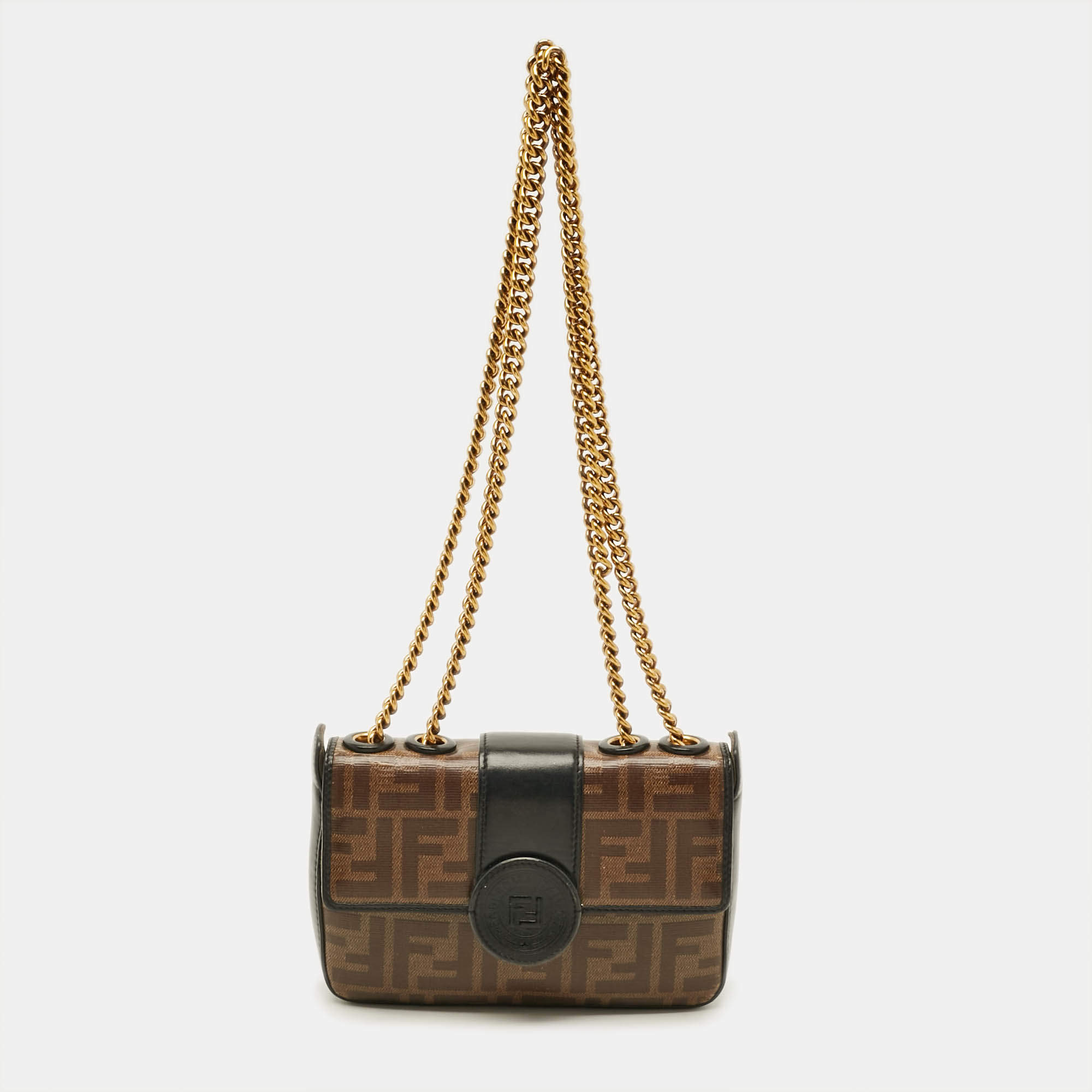 مملوكة مسبقًا Fendi FF 1974 Brown/Black Zucca Coated Canvas and Leather Crossbody Bag