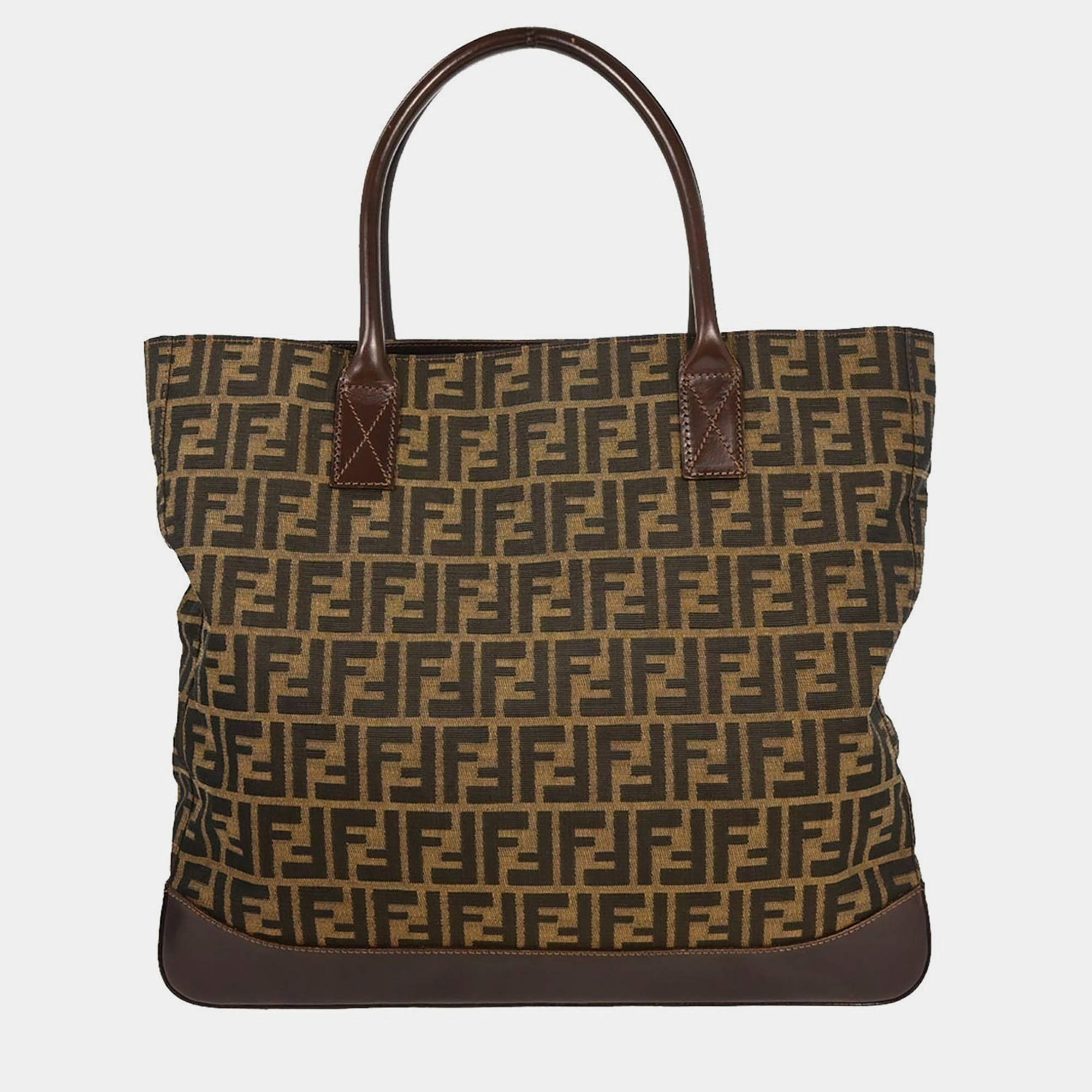 Pre Owned Fendi Zucca Brown Canvas Tote Bag