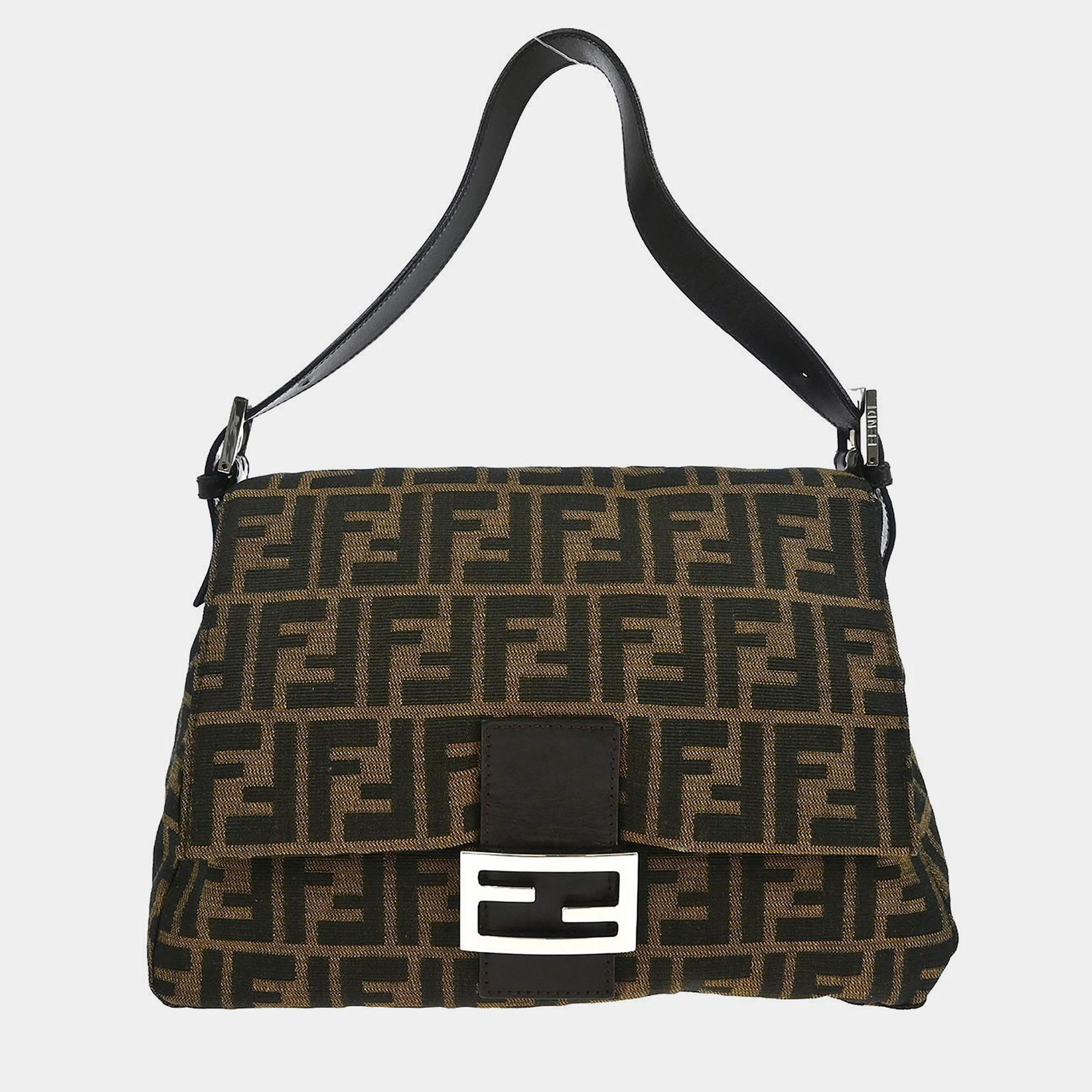 Pre Owned Fendi Zucca Mamma Baguette Brown Canvas Shoulder Bag