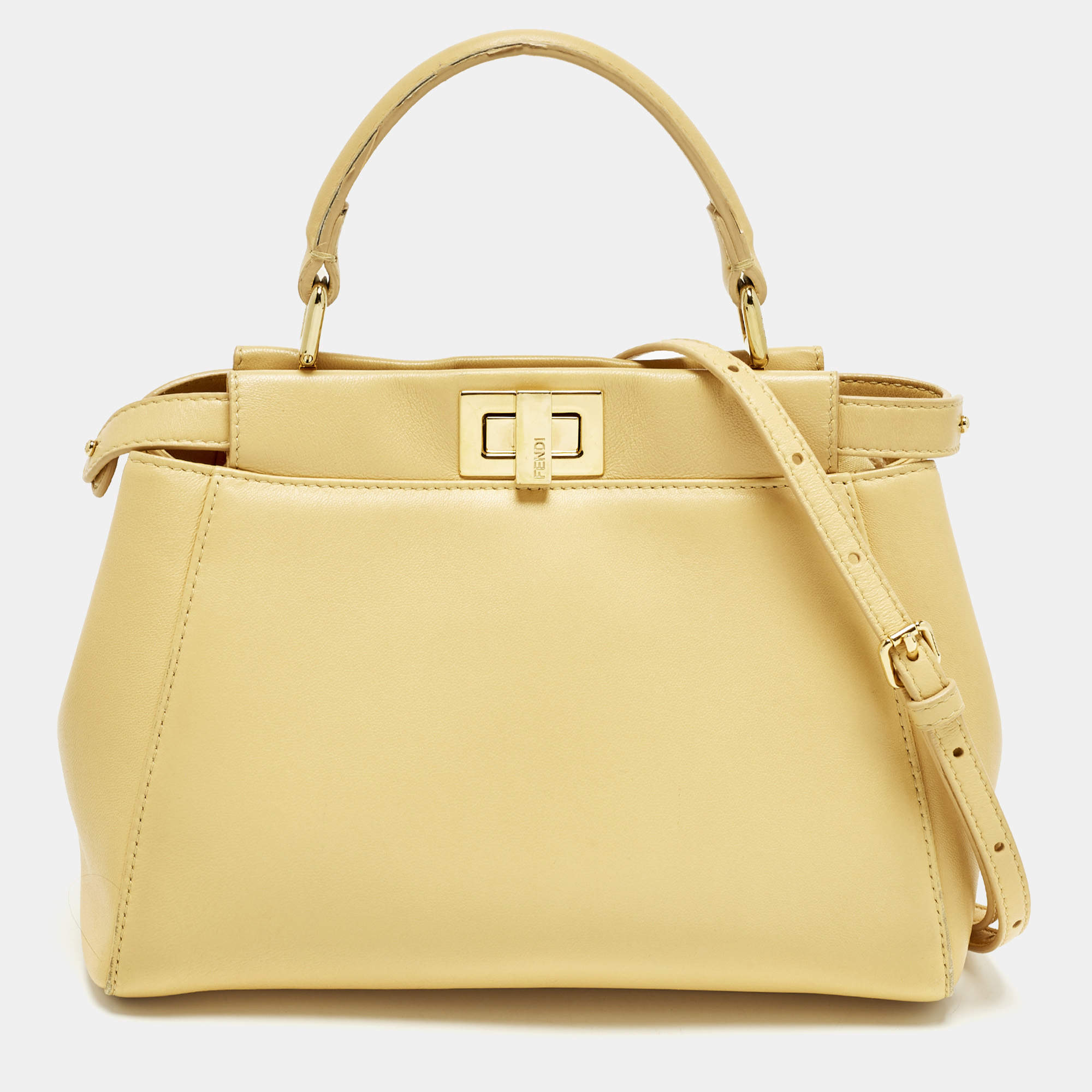 مملوكة مسبقًا Fendi Peekaboo Mini Light Yellow Leather Top Handle Bag