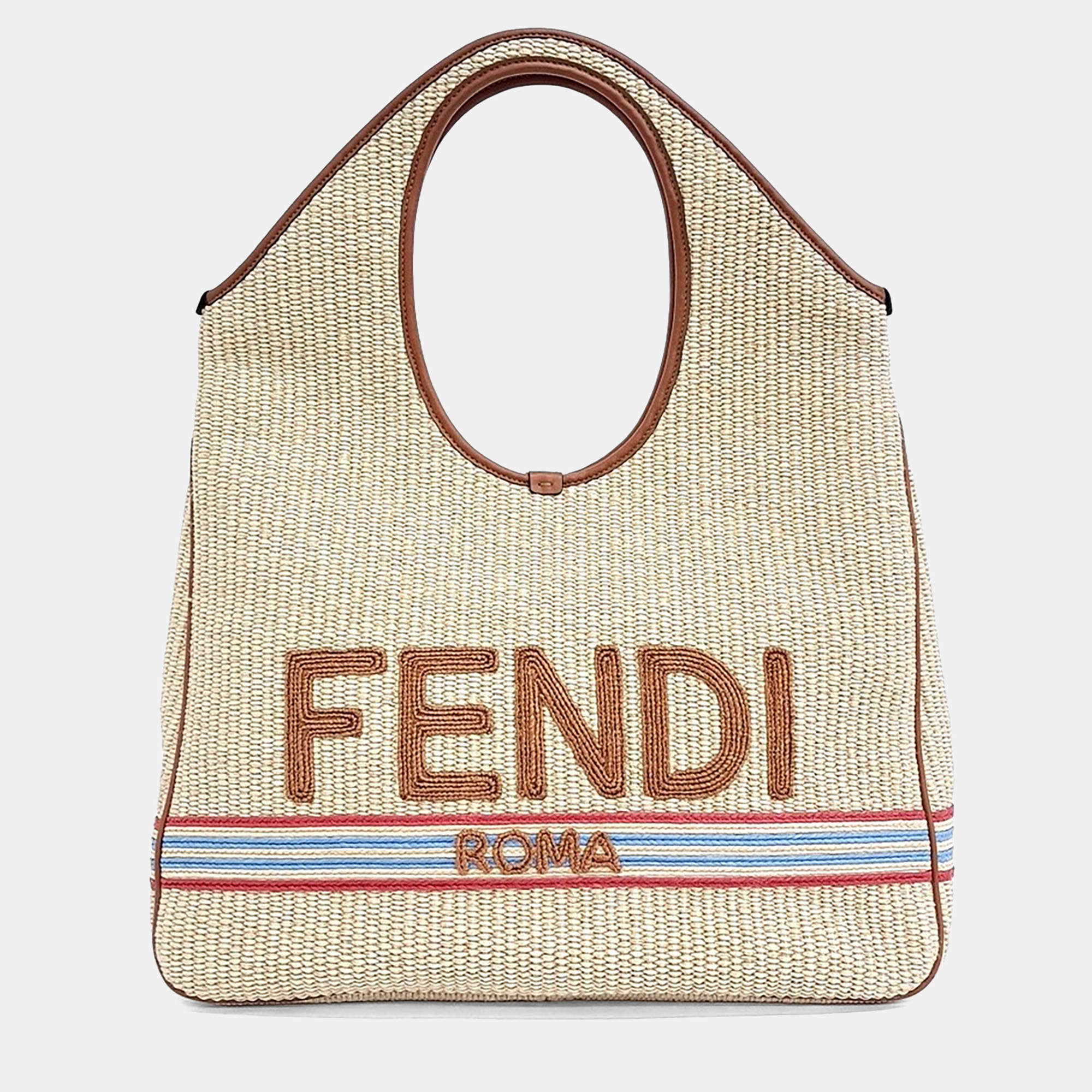 Pre Owned Fendi Beige, Brown Raffia Shopper Bag