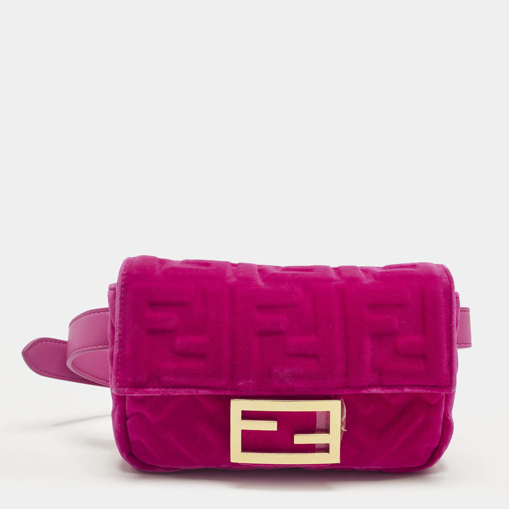 Pre Owned Fendi Baguette Fuchsia FF Velvet Belt Bag