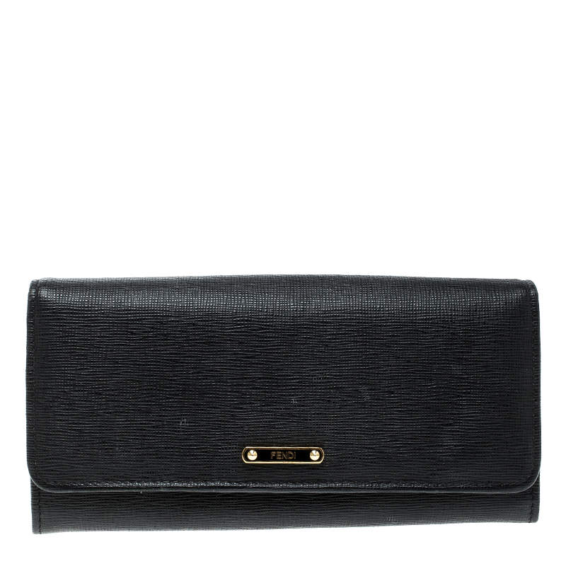 Pre Owned Fendi Black Leather Crayons Continental Wallet