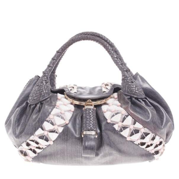 Pre Owned Fendi Grey Limited Edition Beaded Spy Bag