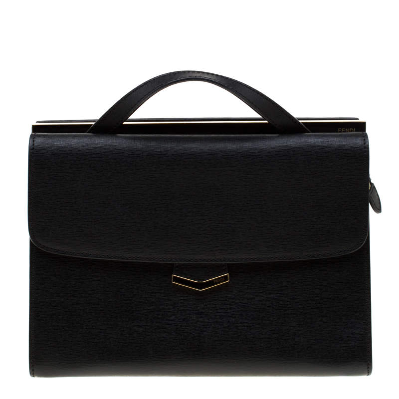 Pre Owned Fendi Black Textured Leather Small Demi Jour Top Handle Bag