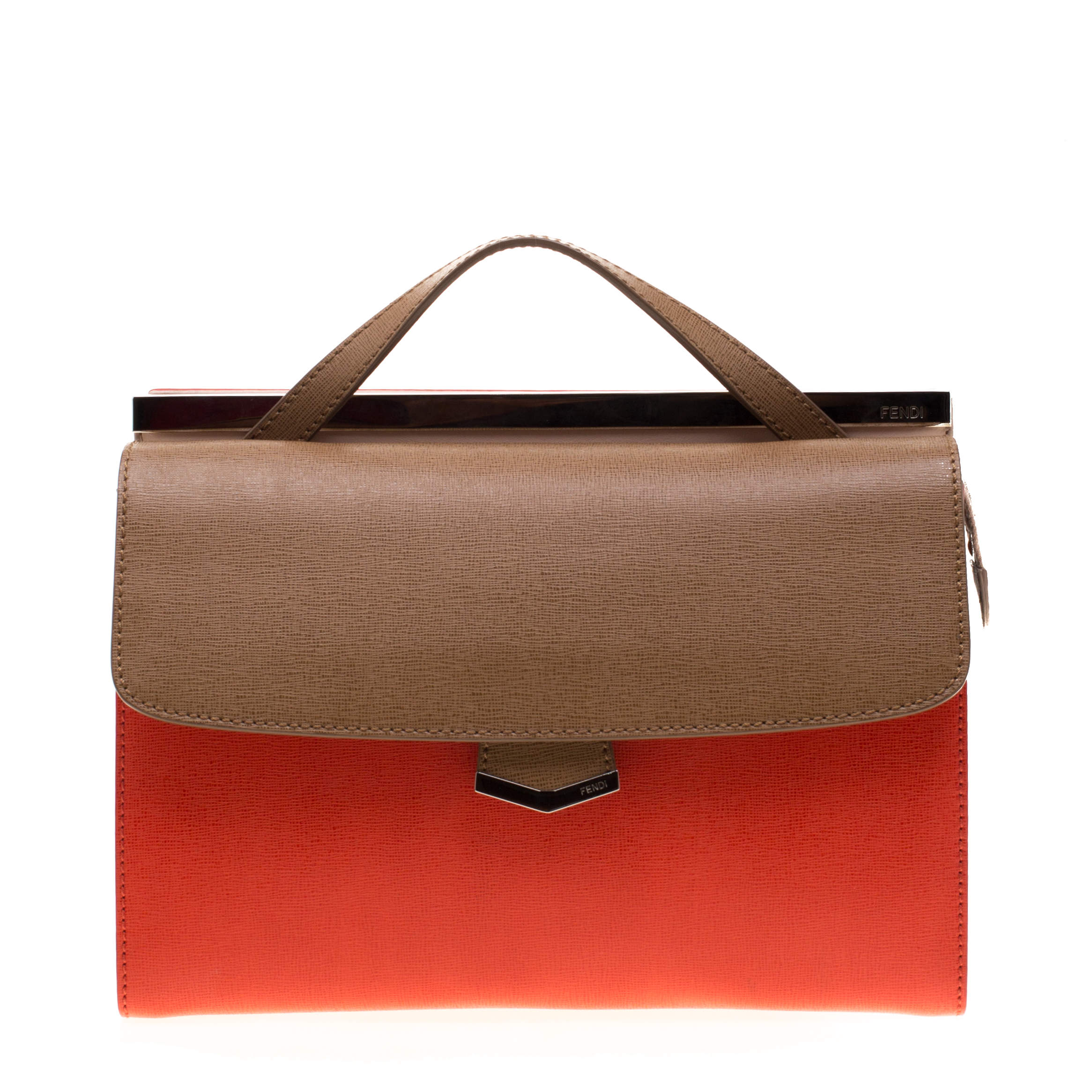 Pre Owned Fendi Tri Color Textured Leather Small Demi Jour Top Handle Bag