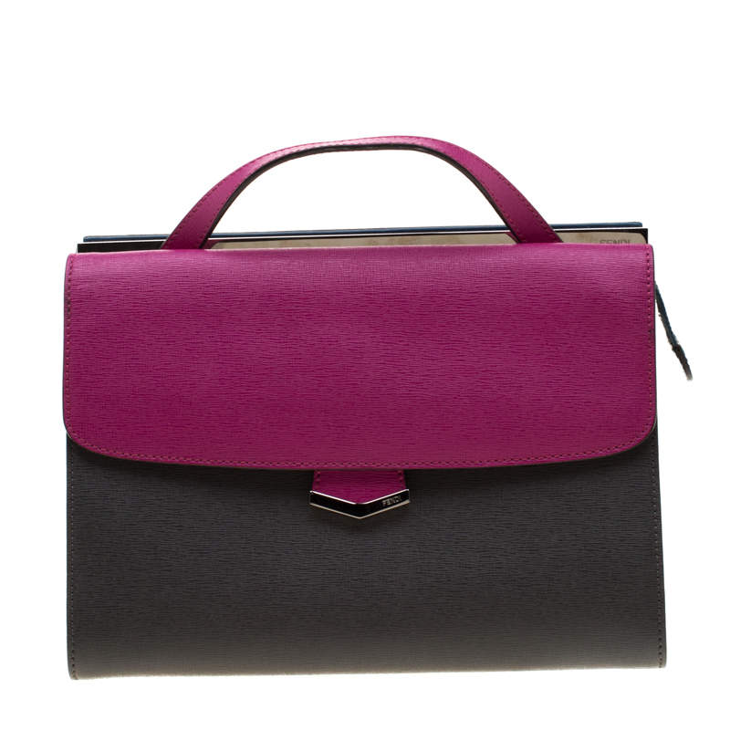 Pre Owned Fendi Tri Color Textured Leather Small Demi Jour Tote