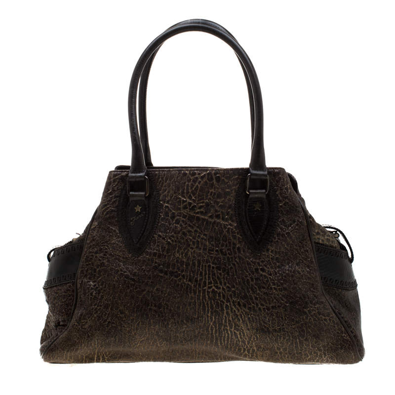 Pre Owned Fendi Dark Brown/Shimmer Gold Leather De Jour Media Crisp Satchel