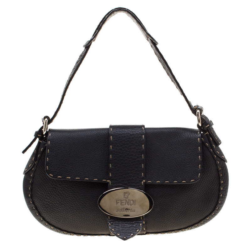 Pre Owned Fendi Black Leather Selleria Shoulder Bag