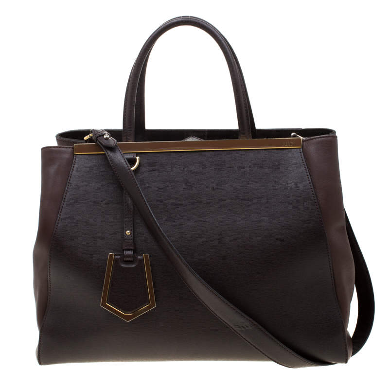 Pre Owned Fendi Dark Brown Leather Medium 2jours Tote