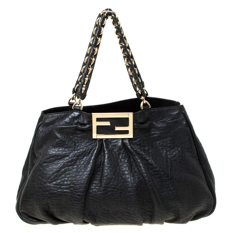 Fendi Black Leather Mia Shoulder Bag
