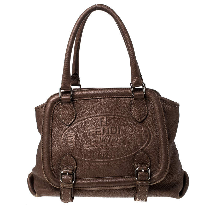  Fendi Bronze Selleria Leather Romano Equestrian Satchel