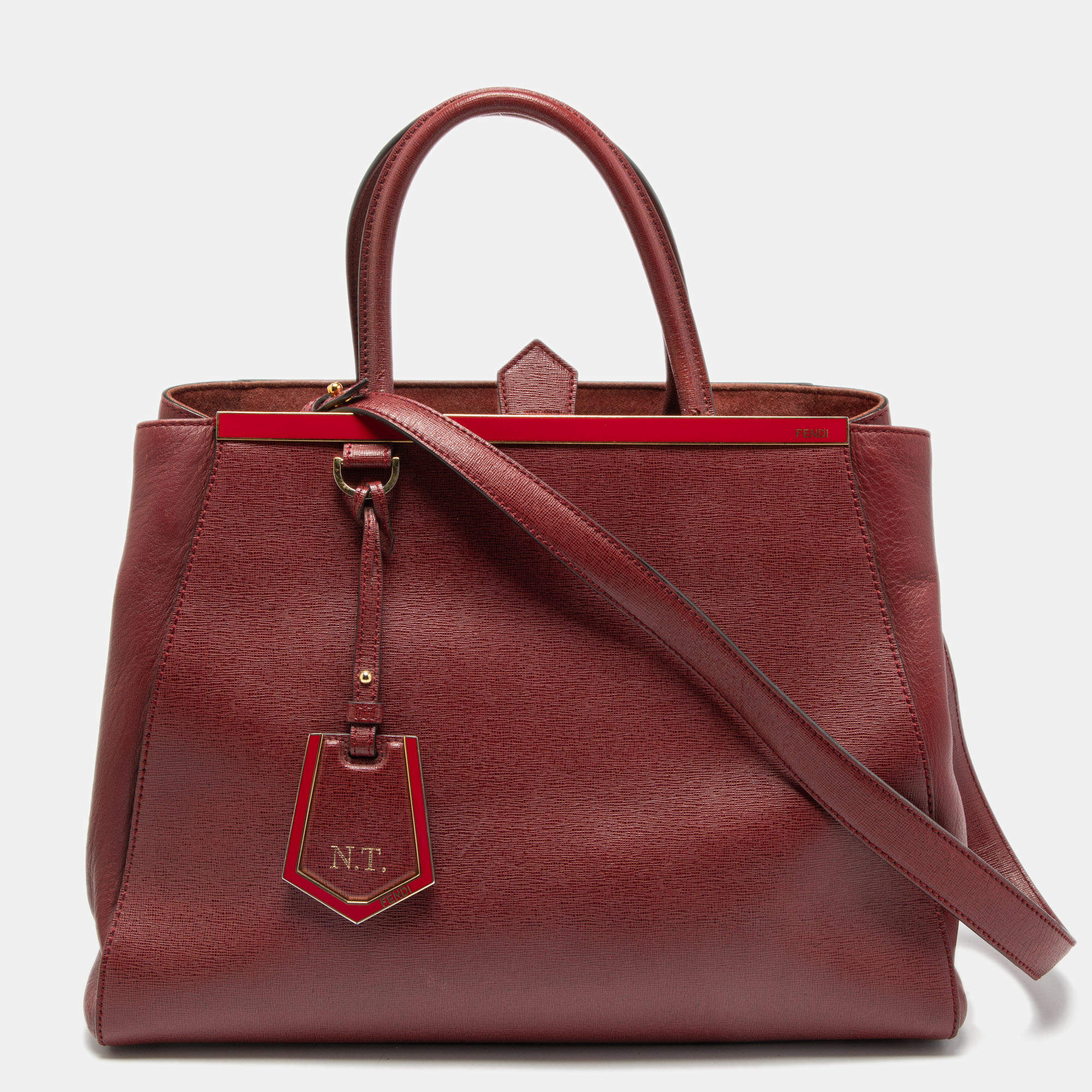 مملوكة مسبقًا Fendi Burgundy Leather Medium 2jours Tote