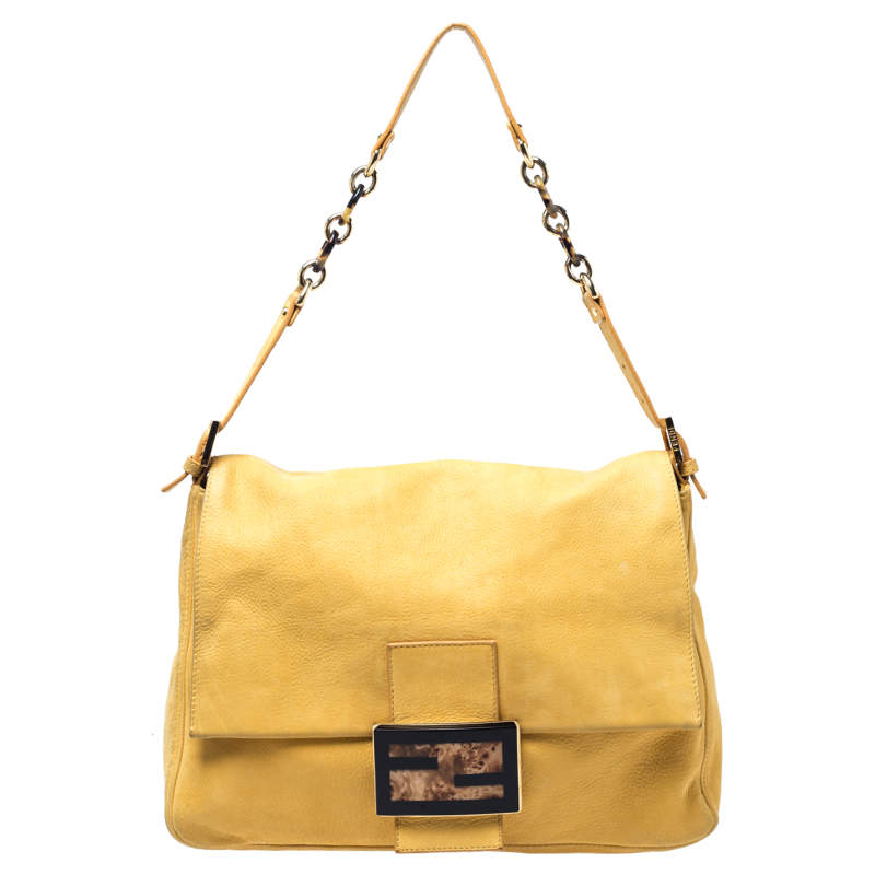 Fendi Yellow Iridescent Leather Large Mamma Forever Flap Shoulder Bag