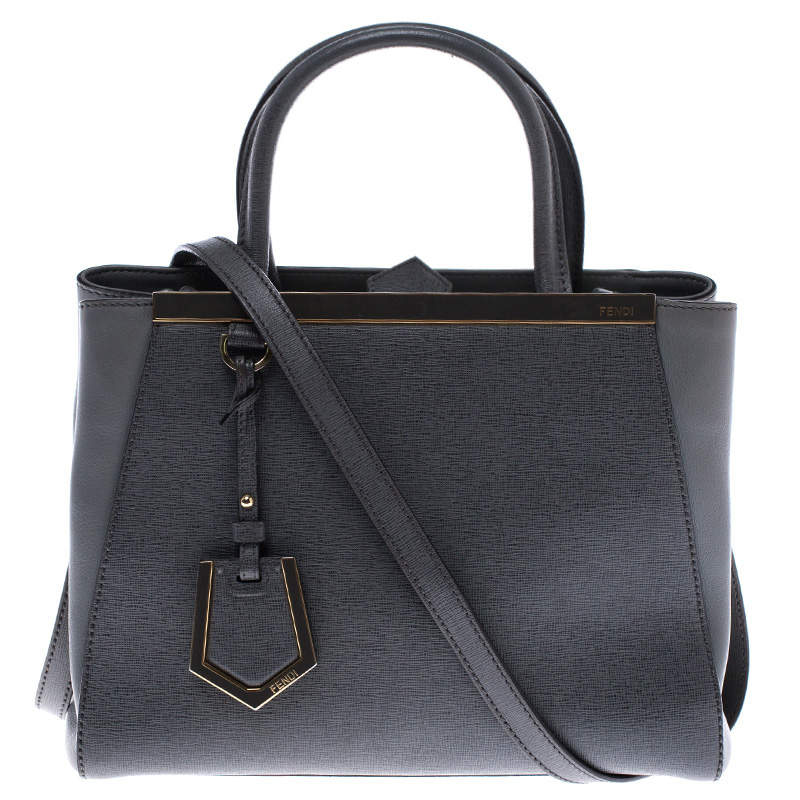 Pre Owned Fendi Grey Leather Mini 2jours Tote