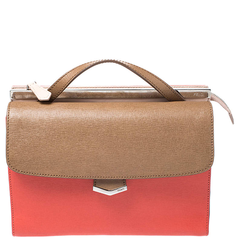 Pre Owned Fendi Tricolor Textured Leather Small Demi Jour Top Handle Bag