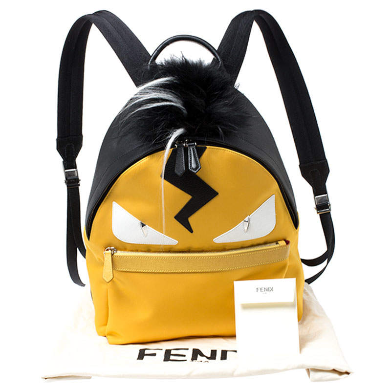 Fendi Yellow Black Nylon Leather and Fur Monster Backpack Fendi TLC