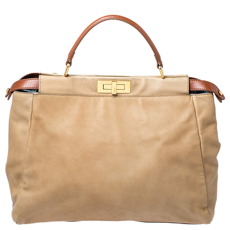 Fendi Beige Leather Large Peekaboo Top Handle Bag Fendi | The Luxury Closet