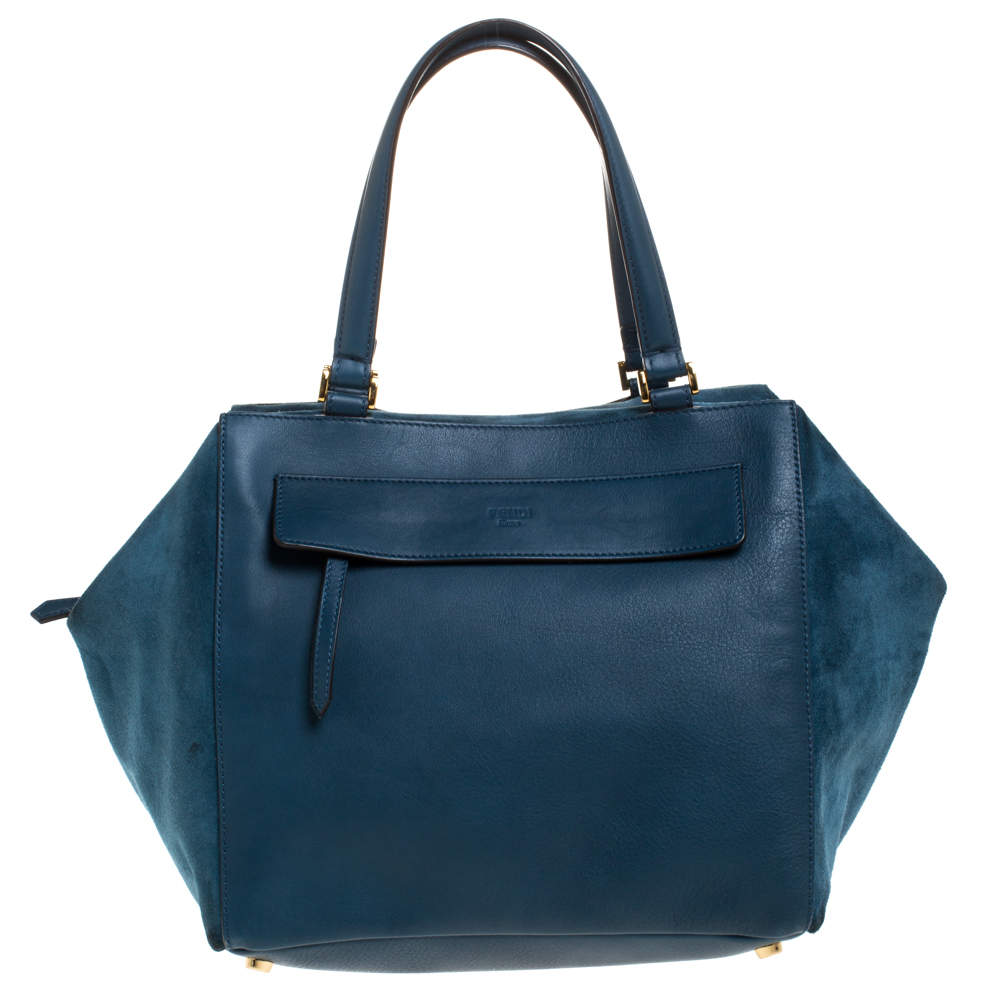 Fendi Blue Suede And Leather Boston Bag Fendi | The Luxury Closet