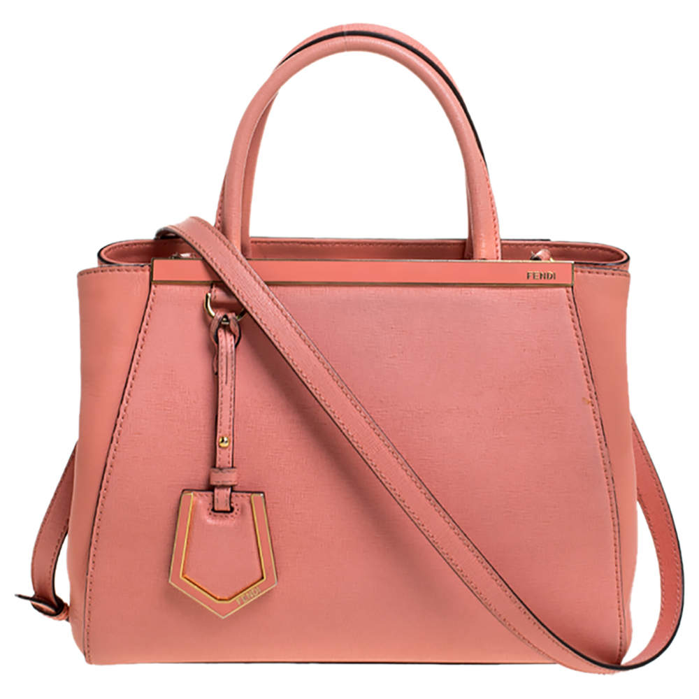 Pre Owned Fendi Peach Leather Mini 2Jours Tote