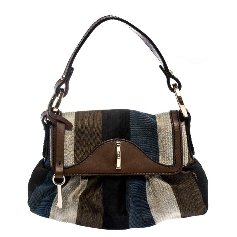 Fendi Multicolor Striped Canvas and Leather Limited Edition Chef Pochette Bag