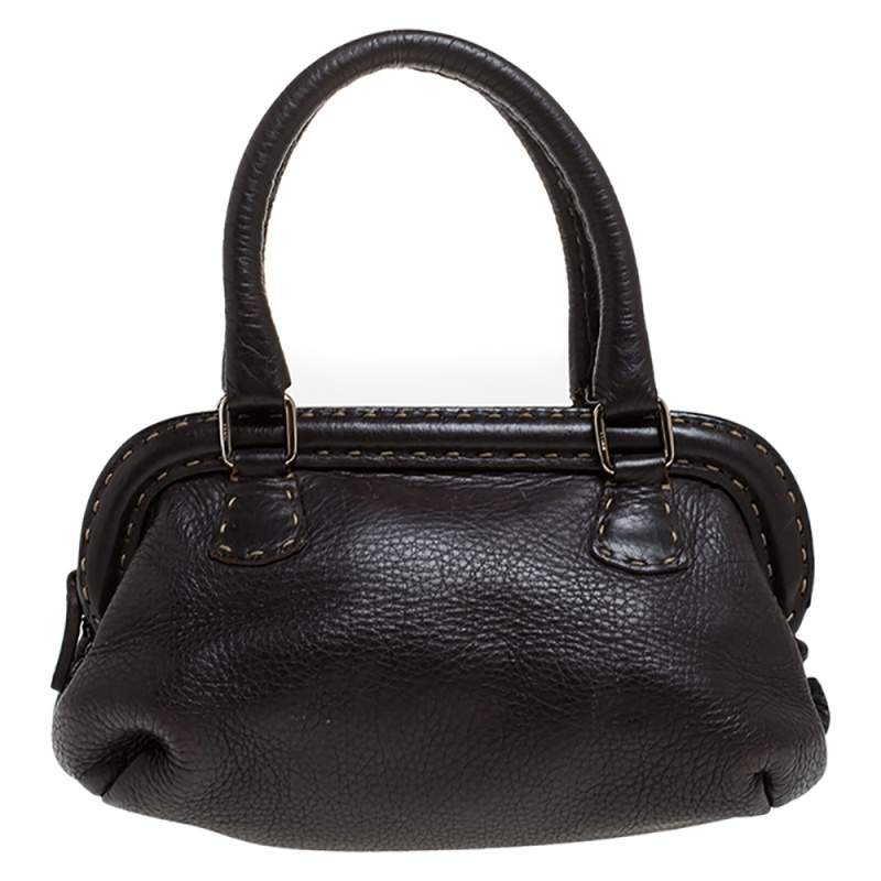 Pre Owned Fendi Dark Brown Leather Selleria Frame Satchel