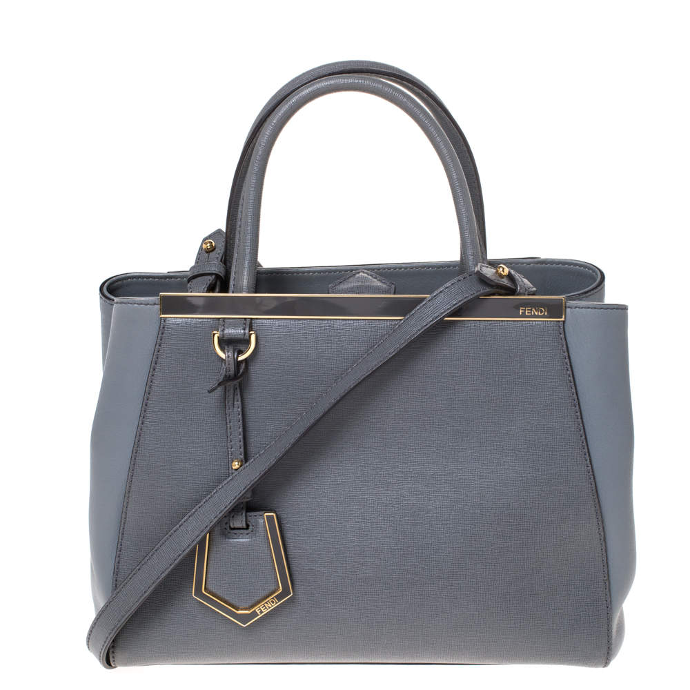 Pre Owned Fendi Grey Two Tone Leather Mini 2Jours Tote