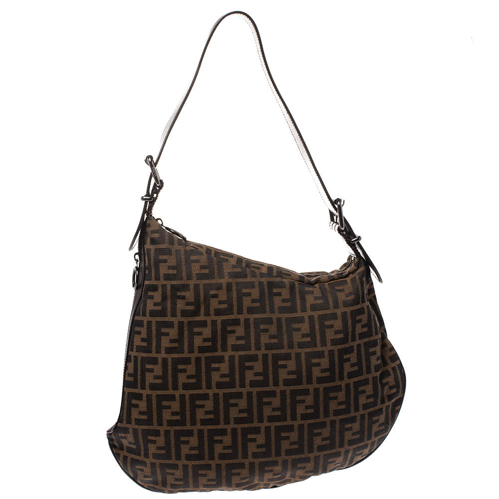 Pre Owned Fendi Tobacco Zucca Canvas and Leather Oyster Hobo