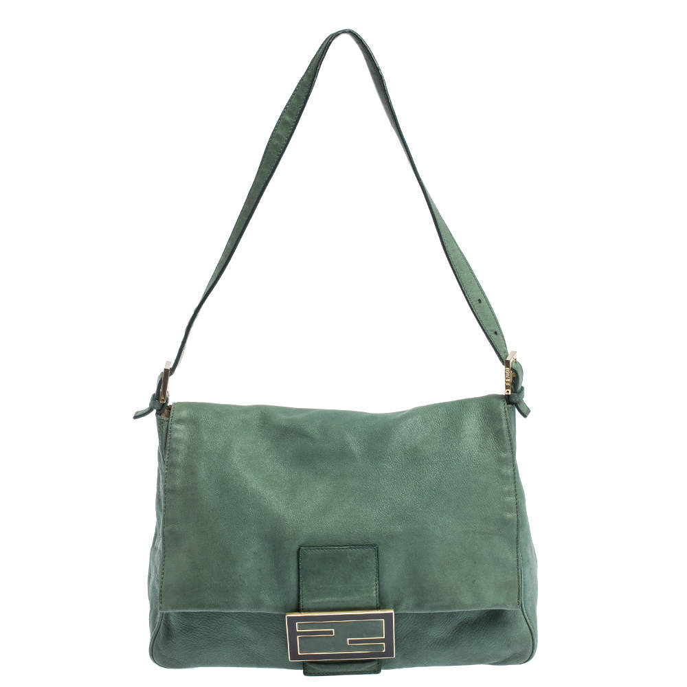 Pre Owned Fendi Green Iridescent Leather Mama Forever Large Flap Shoulder Bag