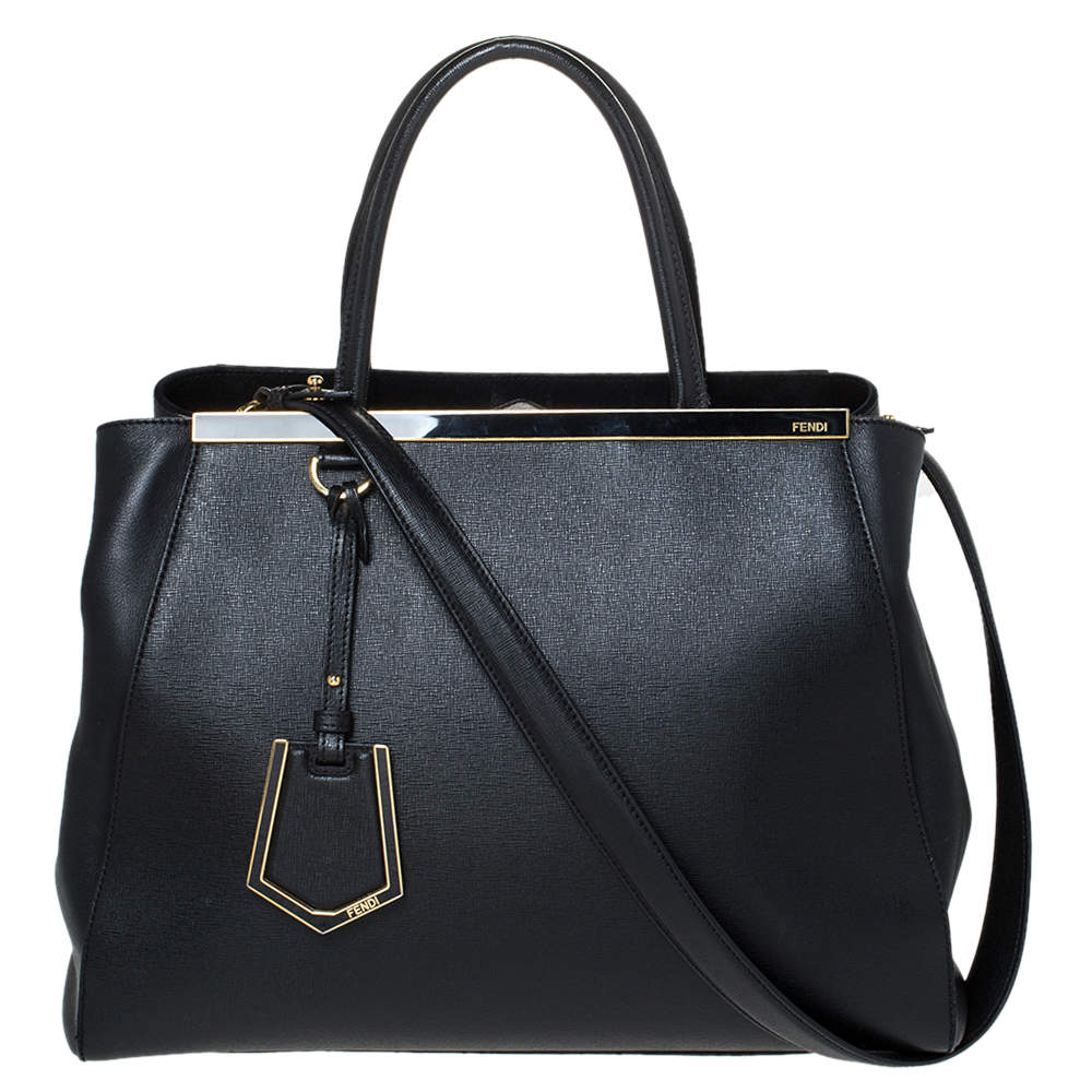 Pre Owned Fendi Black Leather Medium 2jours Tote