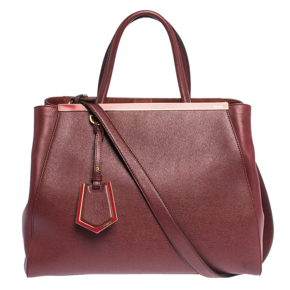 Pre Owned Fendi Burgundy Leather Medium 2jours Tote