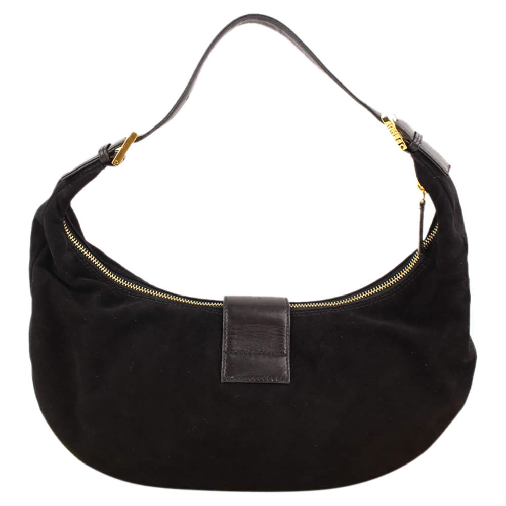 black suede hobo handbag