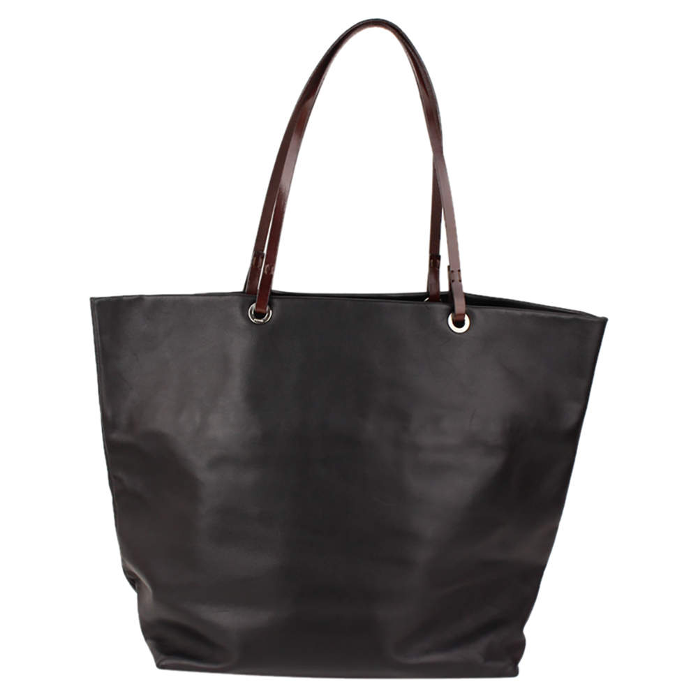 black leather shopper