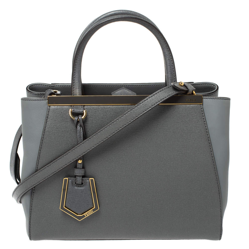 Pre Owned Fendi Grey Saffiano Leather Small 2Jours Tote