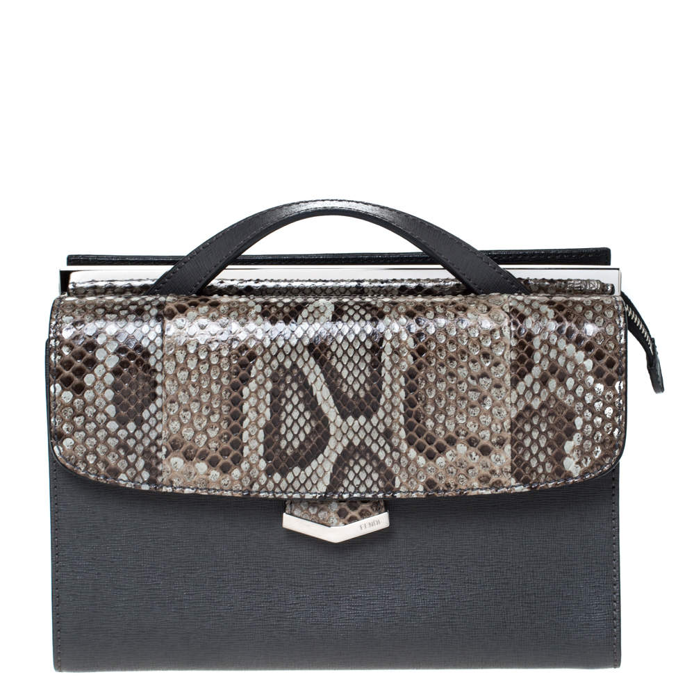 Pre Owned Fendi Multicolor Leather and Python Mini Demi Jour Shoulder Bag