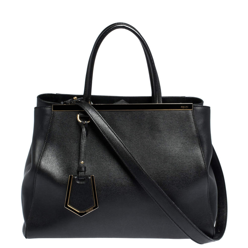 Pre Owned Fendi Black Leather Medium 2Jours Tote 