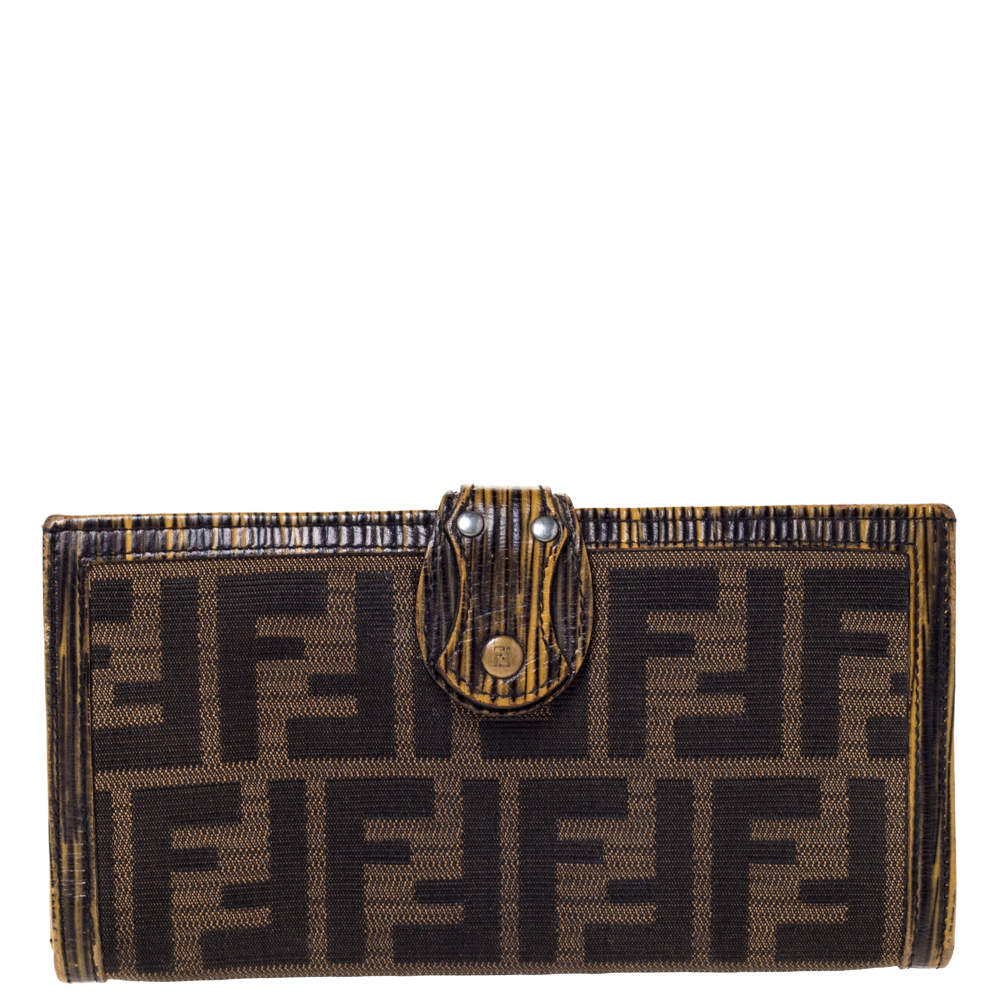 Pre Owned Fendi Tobacco Zucca Canvas and Leather Continental Wallet 
