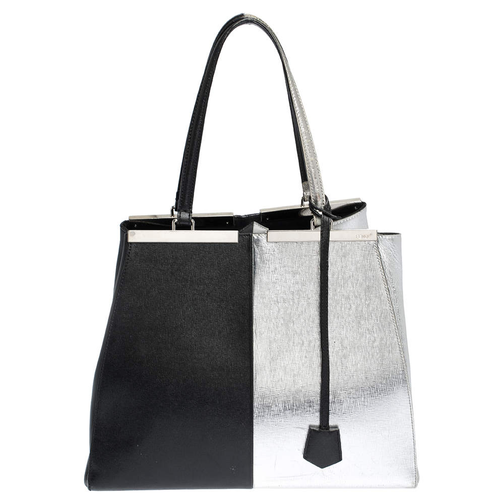 Pre Owned Fendi Black/Silver Leather Large 3Jours Tote