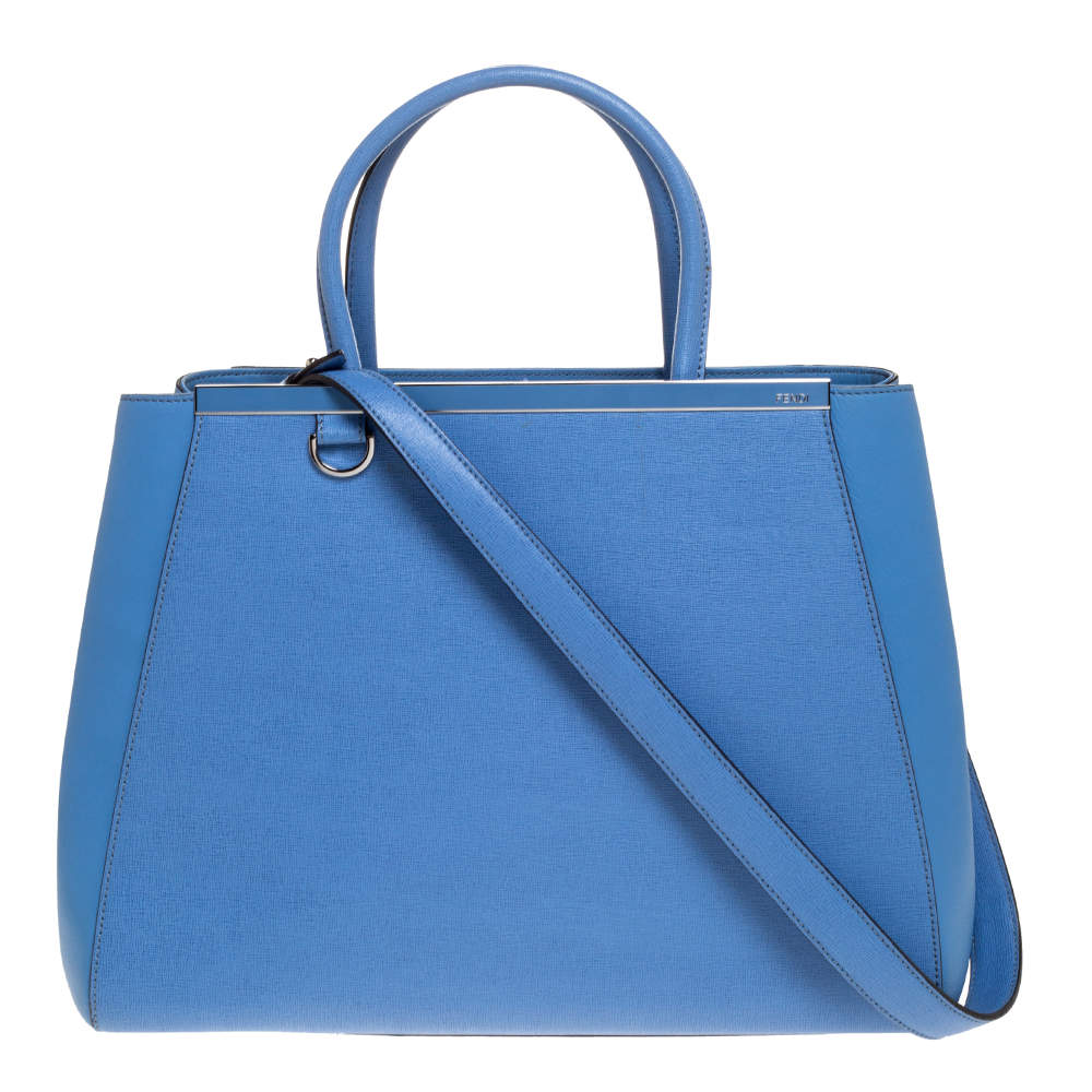 Pre Owned Fendi Blue Leather Medium 2Jours Tote