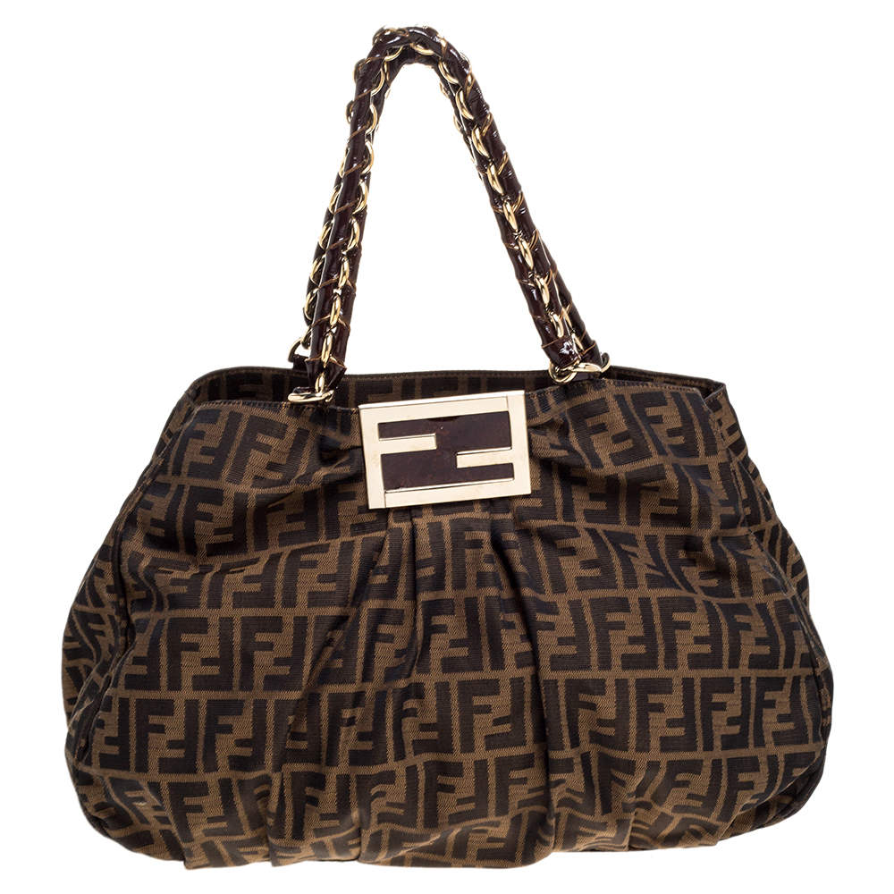 Pre Owned Fendi Tobacco Zucca Canvas Large Mia Shoulder Bag
