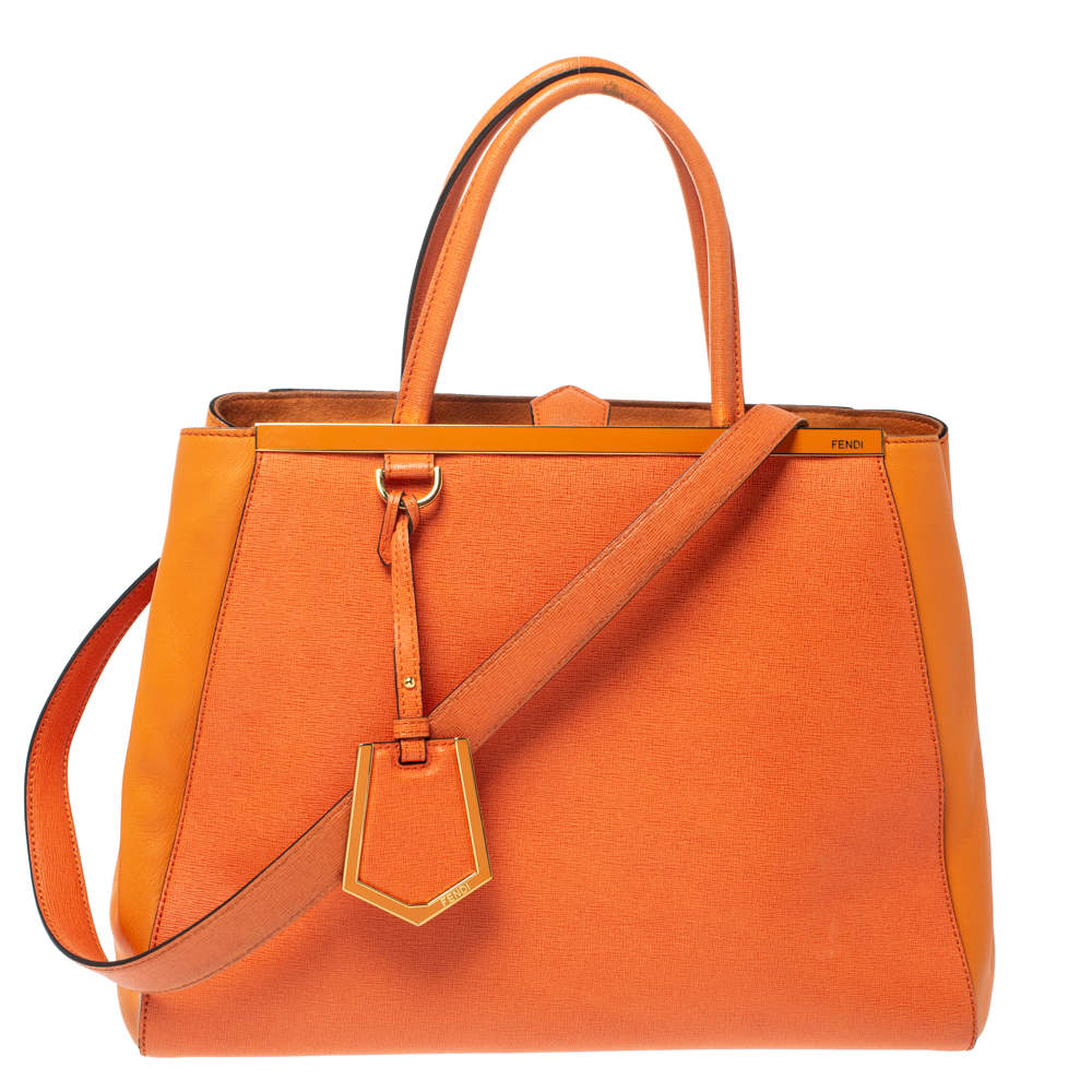 Pre Owned Fendi Orange Leather Medium 2Jours Tote