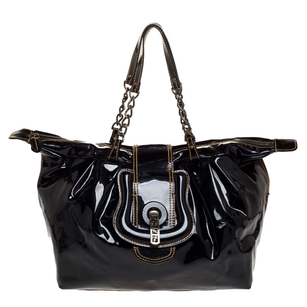 Pre Owned Fendi Black Patent Leather B Bis Satchel