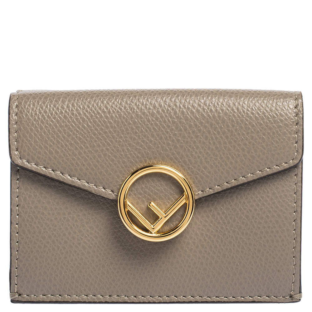 Fendi Beige Leather Micro Trifold Compact Wallet