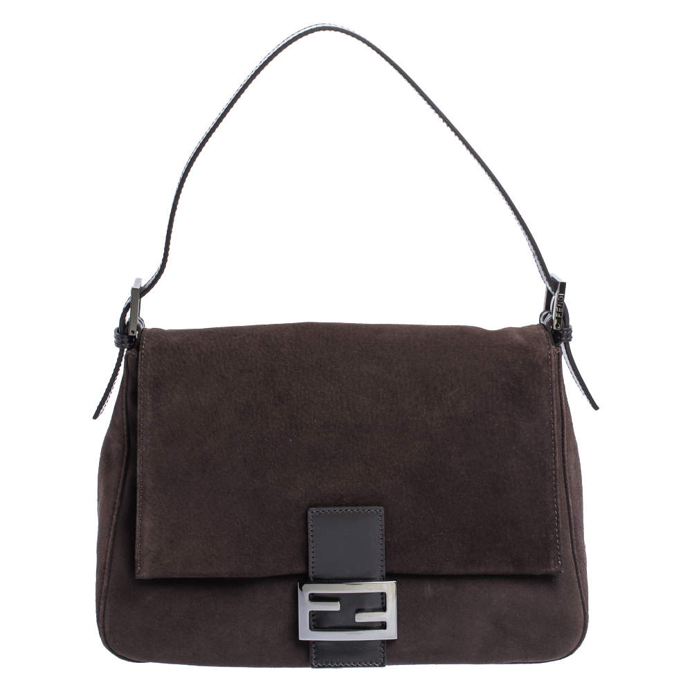 مملوكة مسبقًا Fendi Dark Brown Suede and Leather Mama Baguette Bag