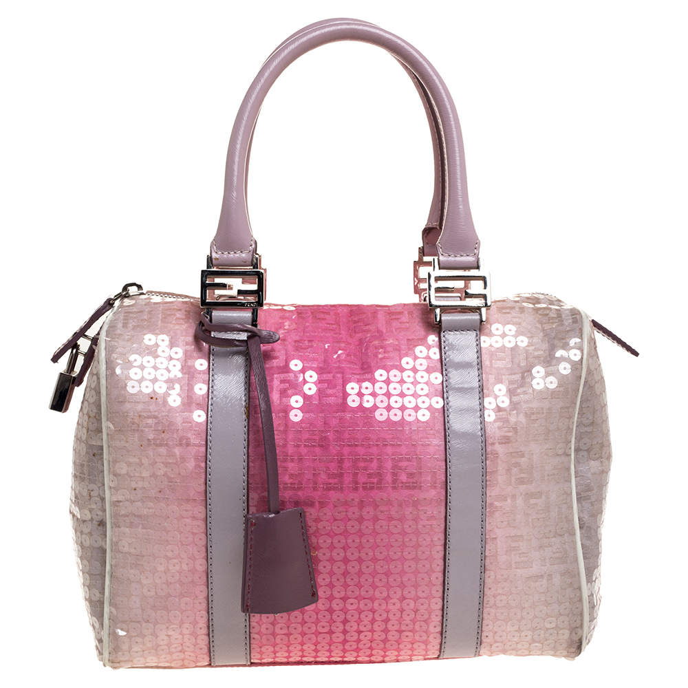 Fendi Pink Ombre Sequins and Fabric Small Forever Bauletto Boston Bag