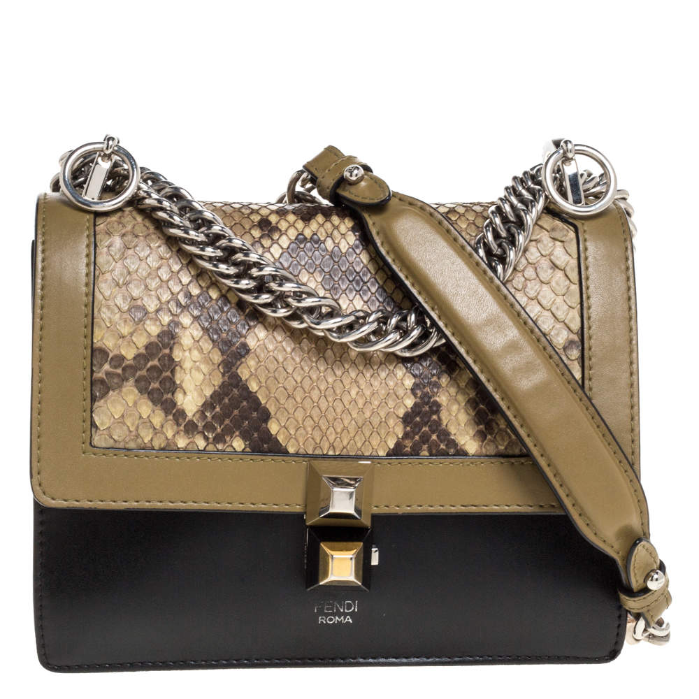 Pre Owned Fendi Multicolor Python and Leather Kan I Crossbody Bag